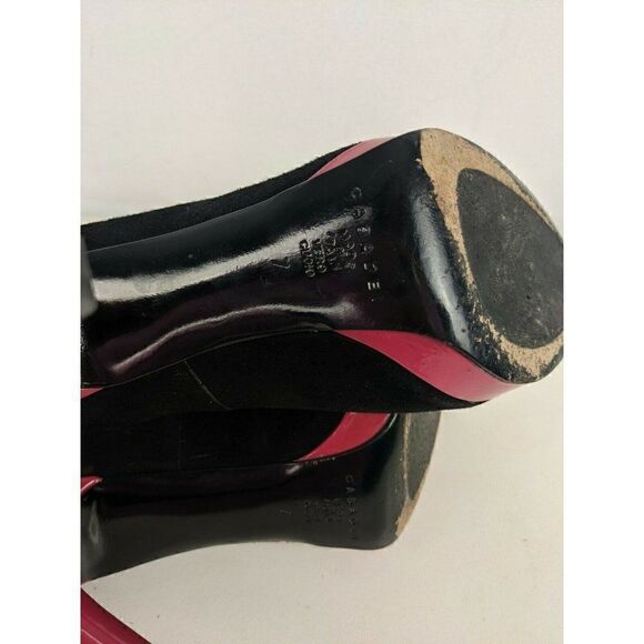 Casadei heels black pink suede ultra high sexy platform fur pompom sz 7 - Picture 10 of 12